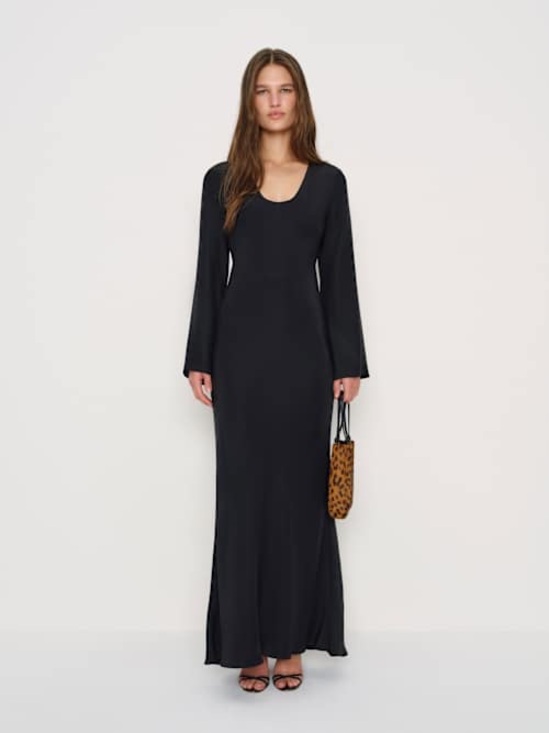 Reformation Dresses & Skirts - Reformation 100% Silk Vivia Black Long Sleeve Dress NWT